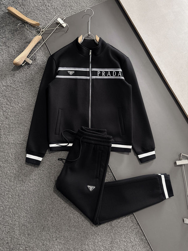 Prada Black Zip-Up Hoodie and Pants Set